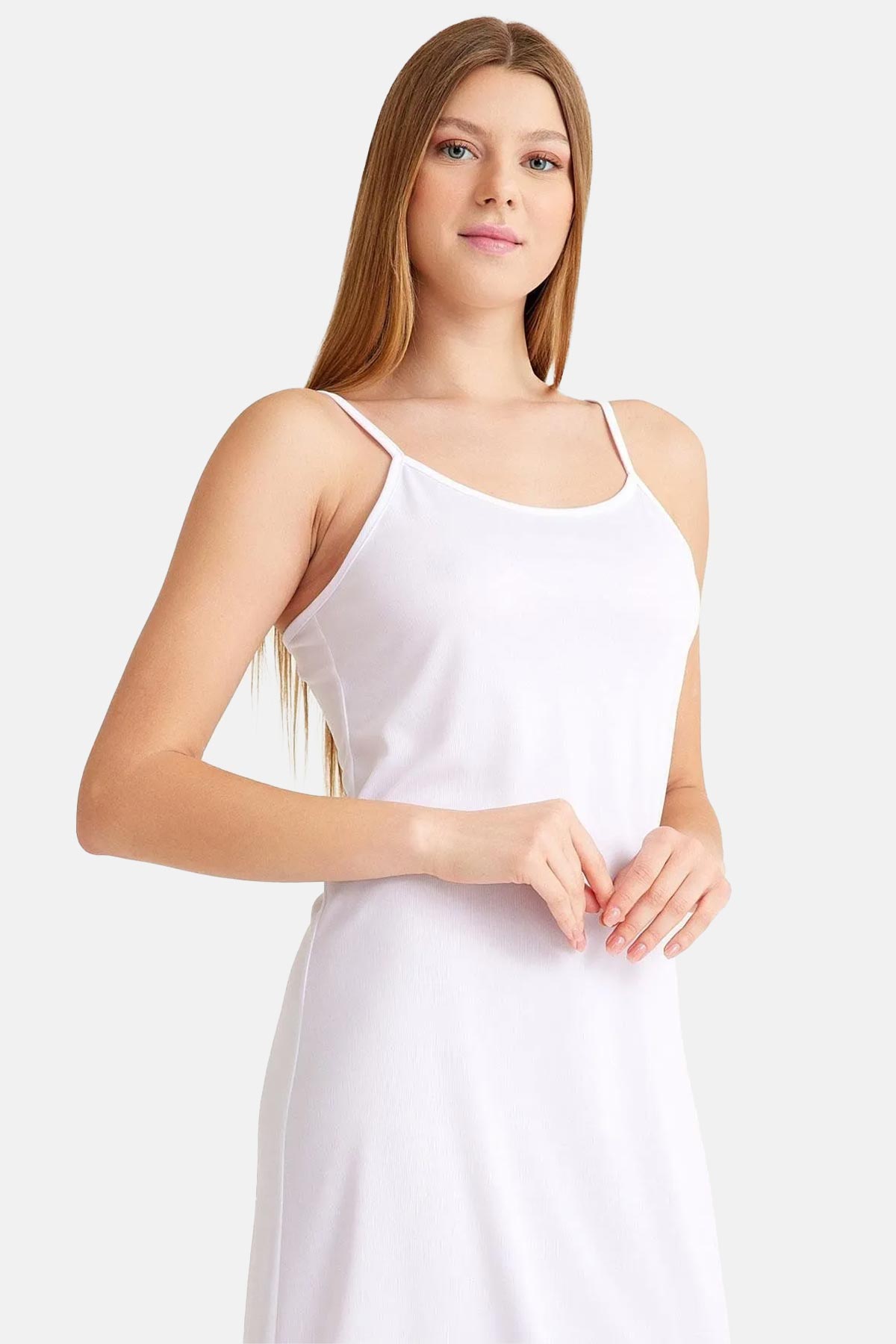 Pınarca kadın ip askılı kombinezon viskon beyaz renk - ön görünüm