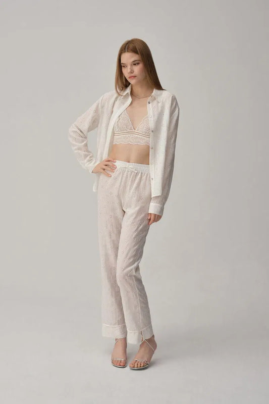TINA - Braletli Vegan Kadın İpek Pijama Takımı - Ivory
