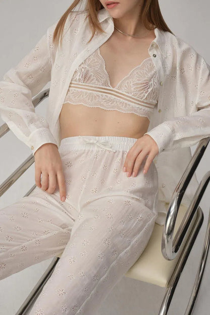 TINA - Braletli Vegan Kadın İpek Pijama Takımı - Ivory