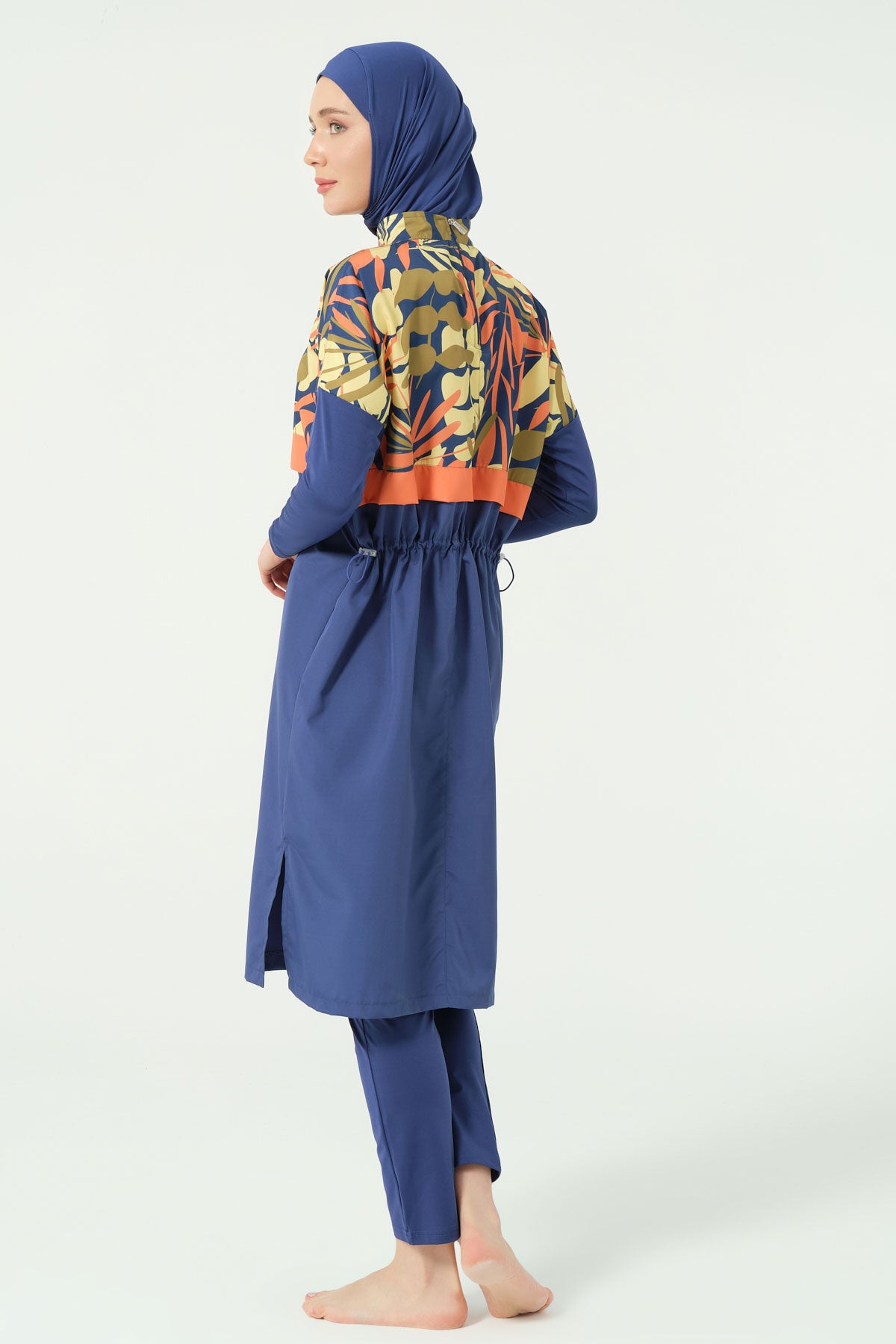 Alfasa Kadın Tam Kapalı Tesettür Mayo Croplu Beli Lastikli Likralı Düz Paça Desenli