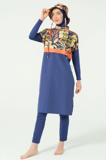 Alfasa Kadın Tam Kapalı Tesettür Mayo Croplu Beli Lastikli Likralı Düz Paça Desenli