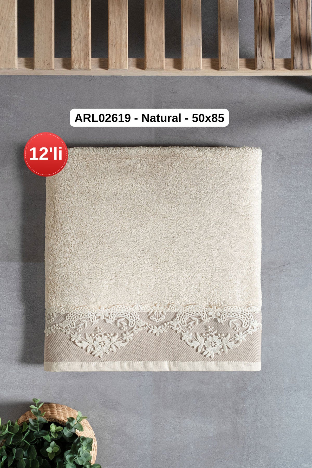 Arliva El-Yüz Havlusu Bukle Dantelli 50x85 Natural