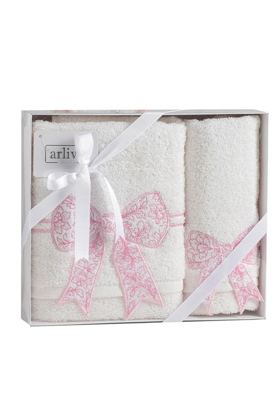 Arliva Havlu Set 30X50 50x85 2'li Bukle Nakışlı 3D Fiyonk