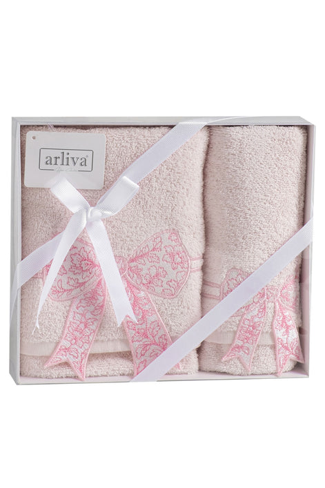 Arliva Havlu Set 30X50 50x85 2'li Bukle Nakışlı 3D Fiyonk