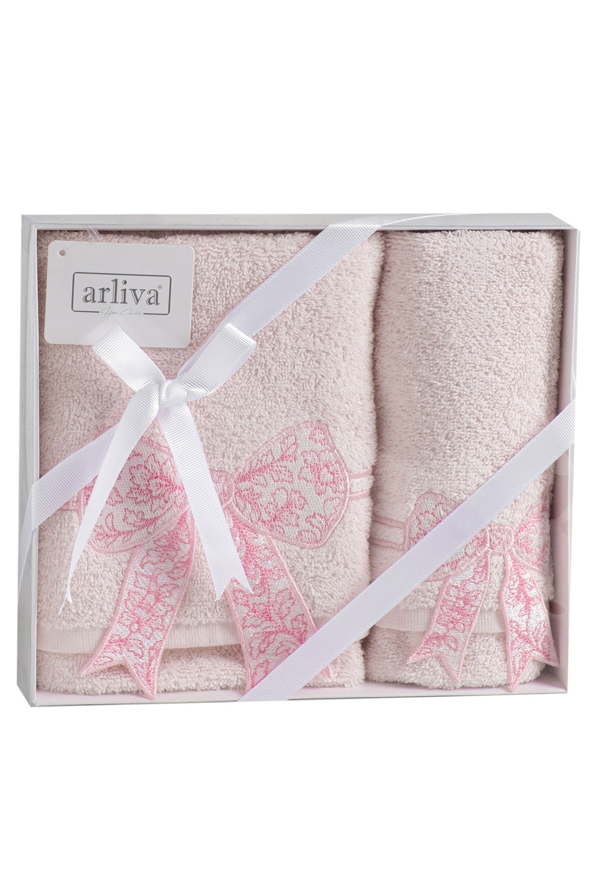 Arliva Havlu Set 30X50 50x85 2'li Bukle Nakışlı 3D Fiyonk