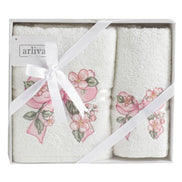 Arliva Havlu Set 30X50 50x85 2'li Bukle Nakışlı Çiçek Fiyonk