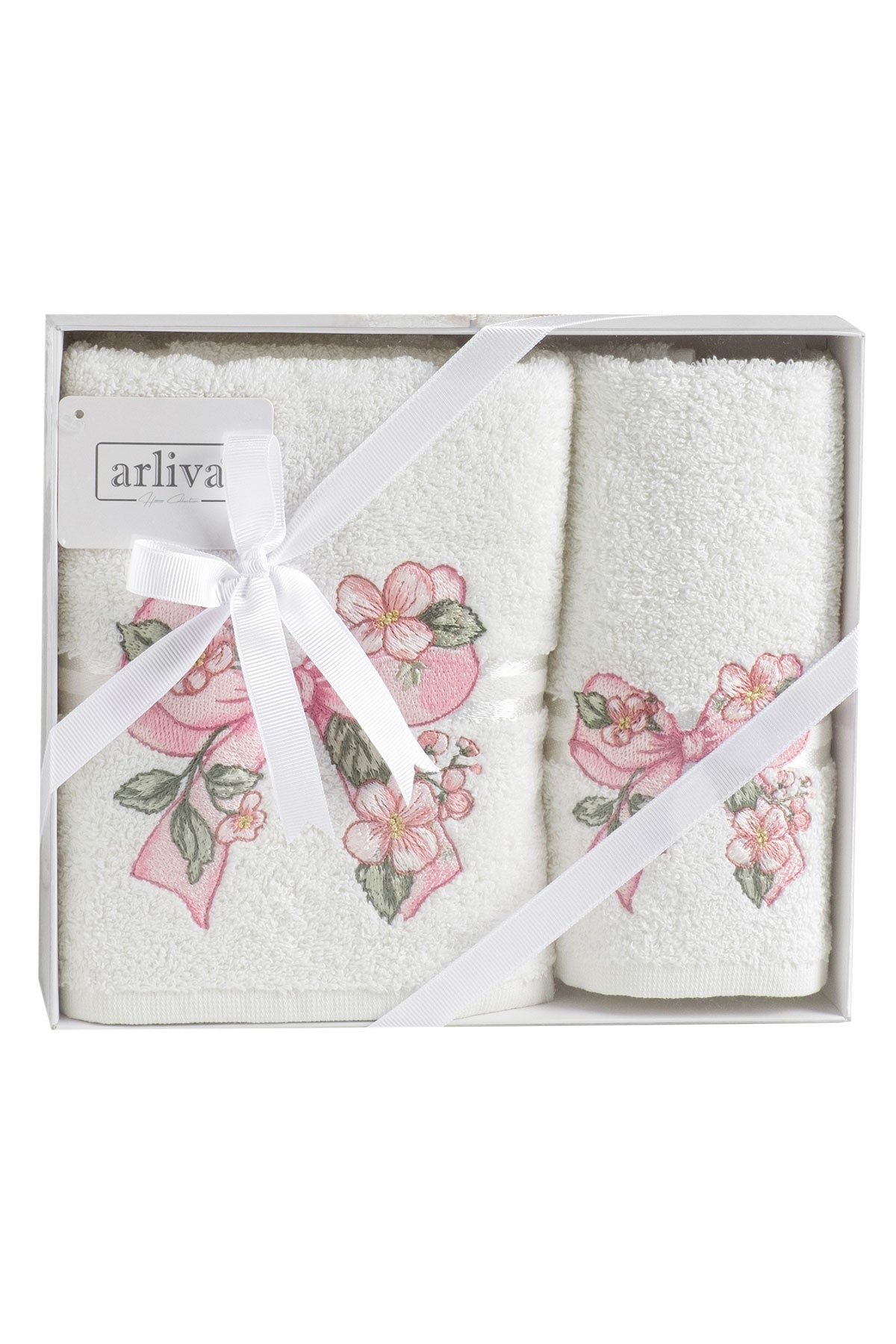 Arliva Havlu Set 30X50 50x85 2'li Bukle Nakışlı Çiçek Fiyonk