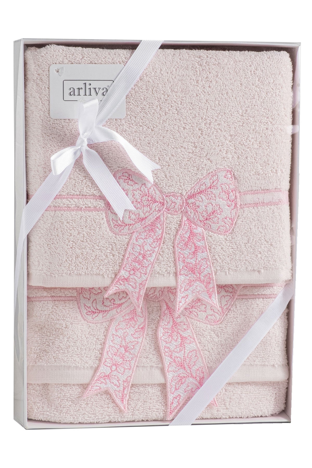 Arliva Havlu Set 50x85 70x140 2'li Bukle Nakışlı 3D Fiyonk