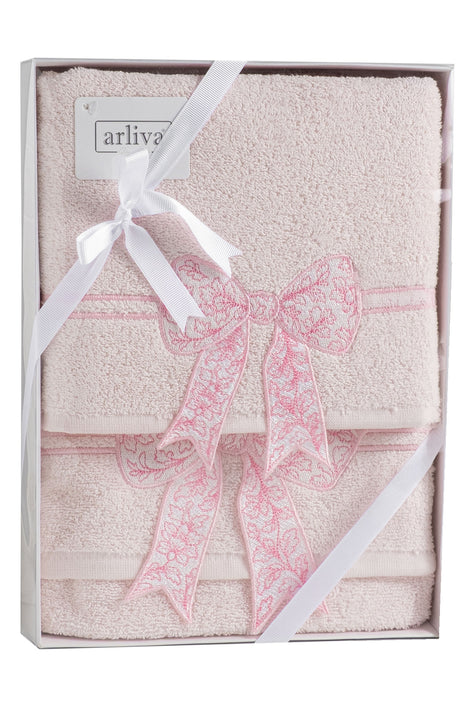 Arliva Havlu Set 50x85 70x140 2'li Bukle Nakışlı 3D Fiyonk