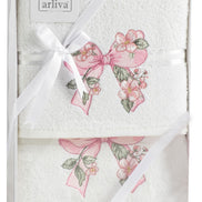 Arliva Havlu Set 50x85 70x140 2'li Bukle Nakışlı Çiçek Fiyonk