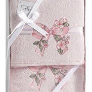 Arliva Havlu Set 50x85 70x140 2'li Bukle Nakışlı Çiçek Fiyonk