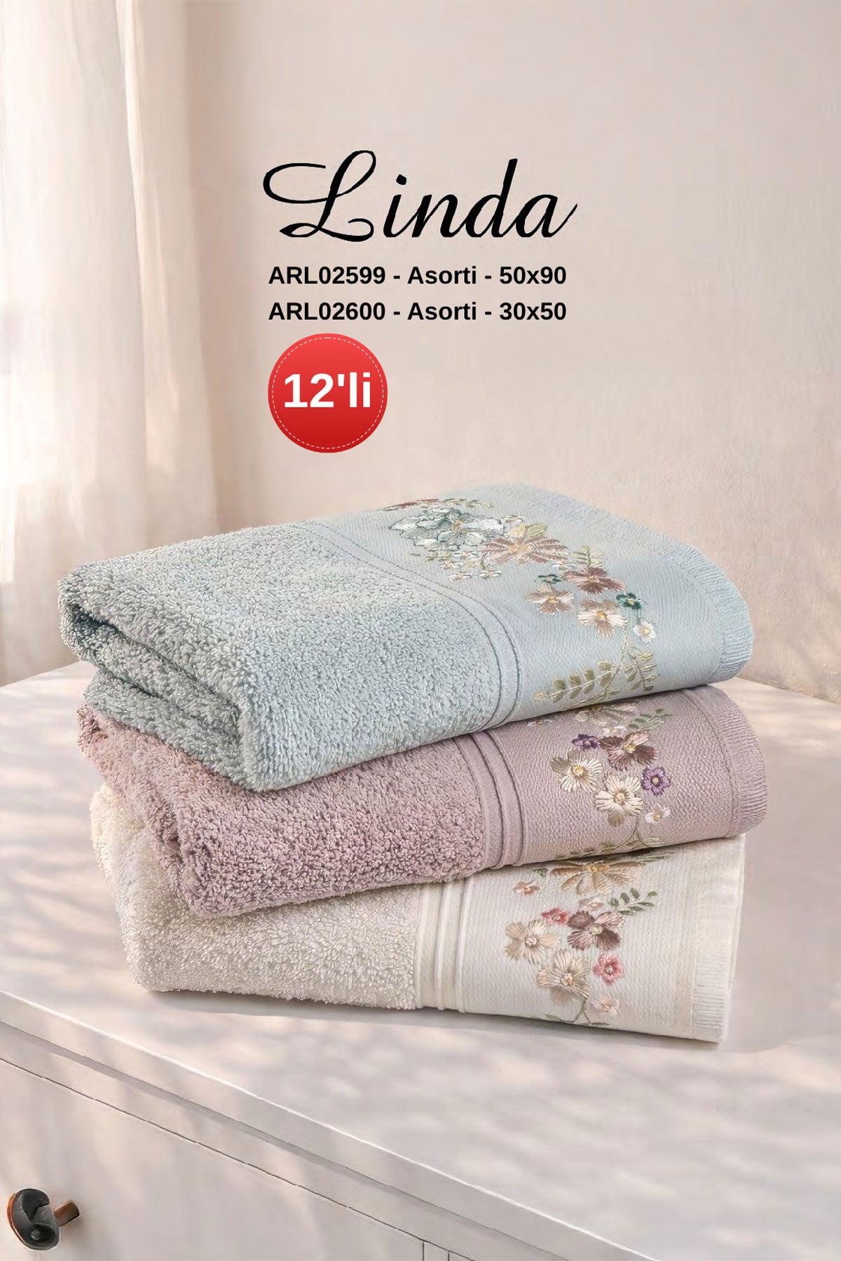 Arliva Mutfak Havlusu Kadife Bordürlü 30x50 Linda