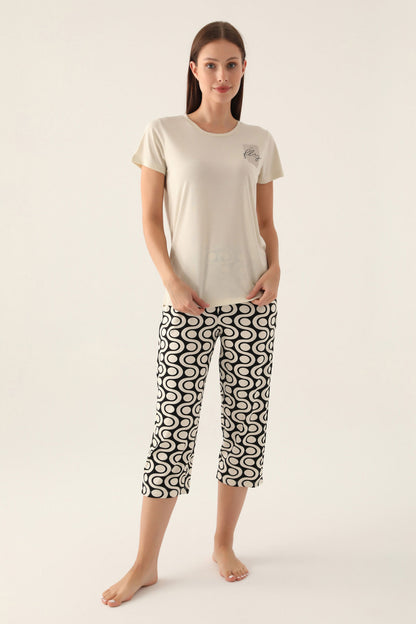 Arnetta Kadın Kapri Pijama Takımı Kısa Kollu Bisiklet Yaka Süprem
