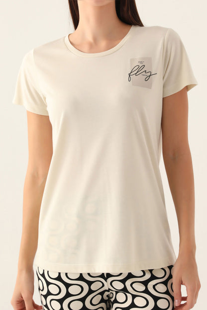 Arnetta Kadın Kapri Pijama Takımı Kısa Kollu Bisiklet Yaka Süprem