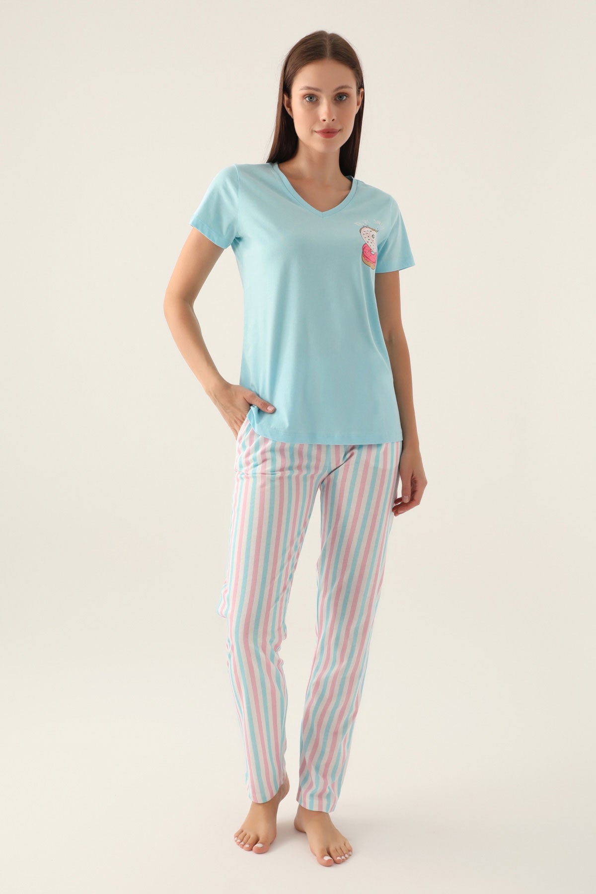 Arnetta Kadın Pijama Takımı Kısa Kollu V Yaka Süprem