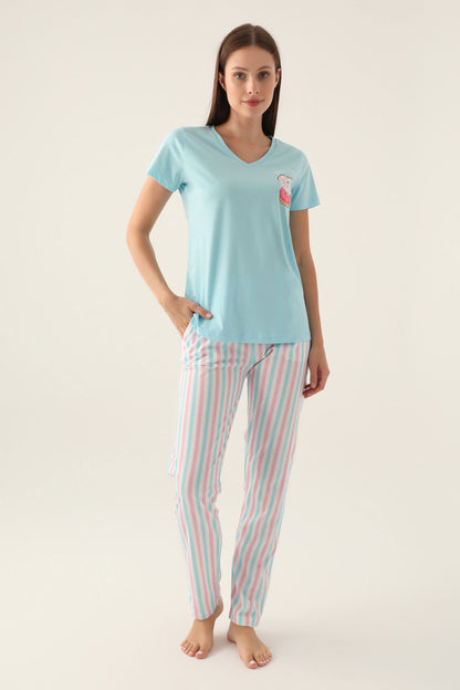 Arnetta Kadın Pijama Takımı Kısa Kollu V Yaka Süprem