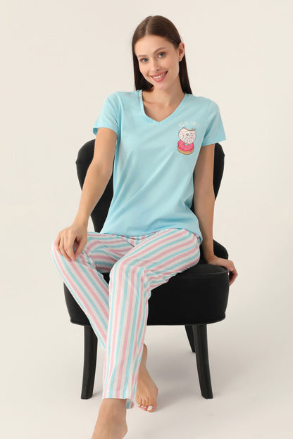 Arnetta Kadın Pijama Takımı Kısa Kollu V Yaka Süprem