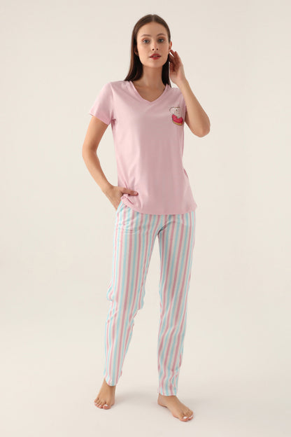 Arnetta Kadın Pijama Takımı Kısa Kollu V Yaka Süprem