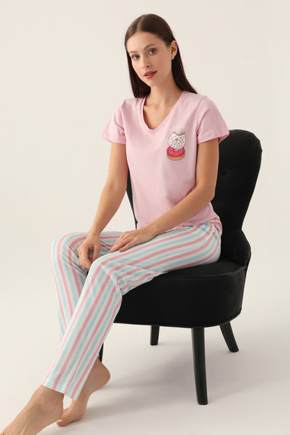 Arnetta Kadın Pijama Takımı Kısa Kollu V Yaka Süprem