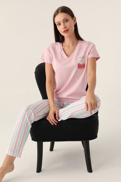 Arnetta Kadın Pijama Takımı Kısa Kollu V Yaka Süprem