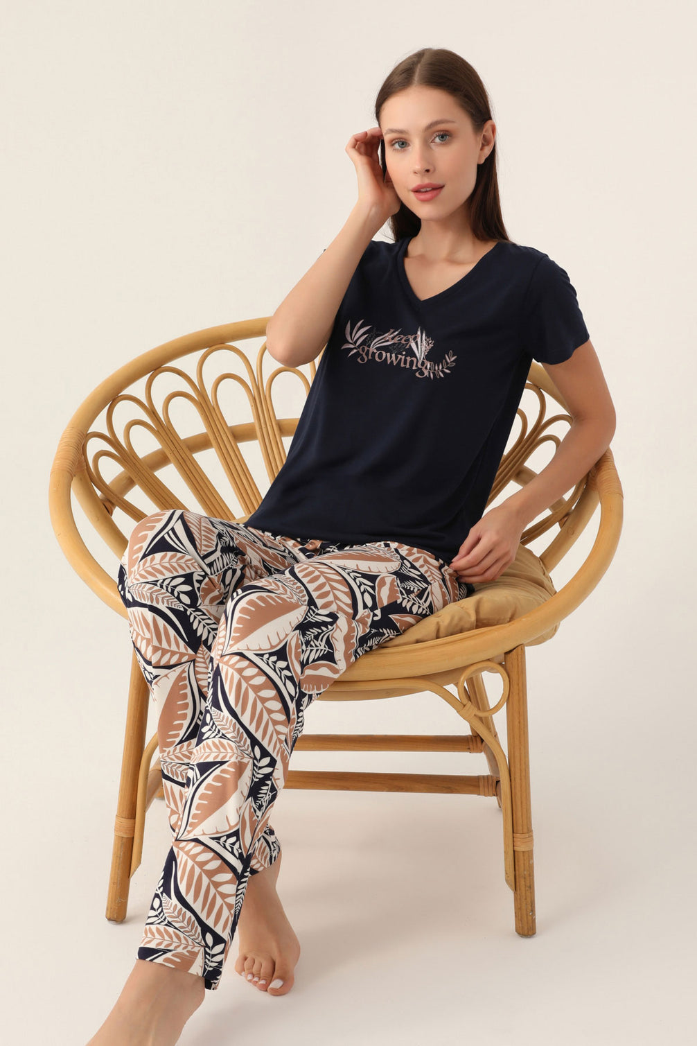 Arnetta Kadın Pijama Takımı Kısa Kollu V Yaka Süprem