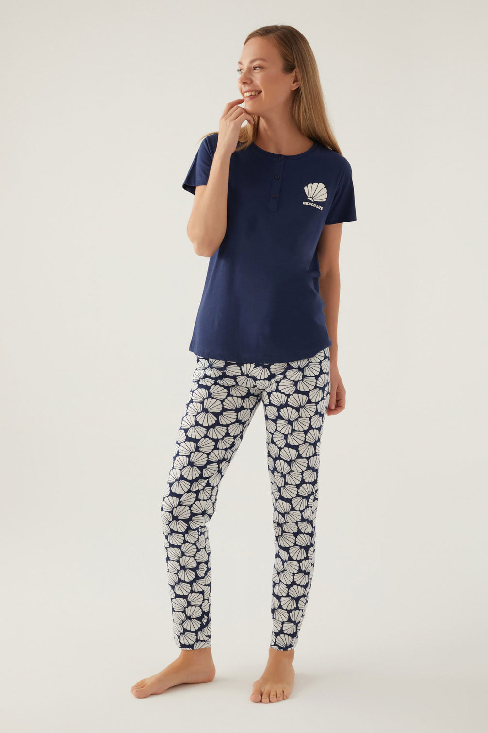 Arnetta Kadın Pijama Takımı Kısa Kollu Yaka 3 Düğmeli Süprem