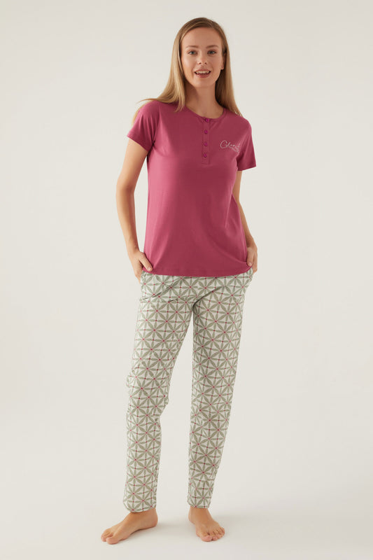 Arnetta Kadın Pijama Takımı Kısa Kollu Yaka 3 Düğmeli Süprem