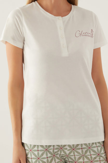 Arnetta Kadın Pijama Takımı Kısa Kollu Yaka 3 Düğmeli Süprem