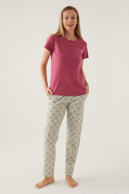 Arnetta Kadın Pijama Takımı Kısa Kollu Yaka 3 Düğmeli Süprem