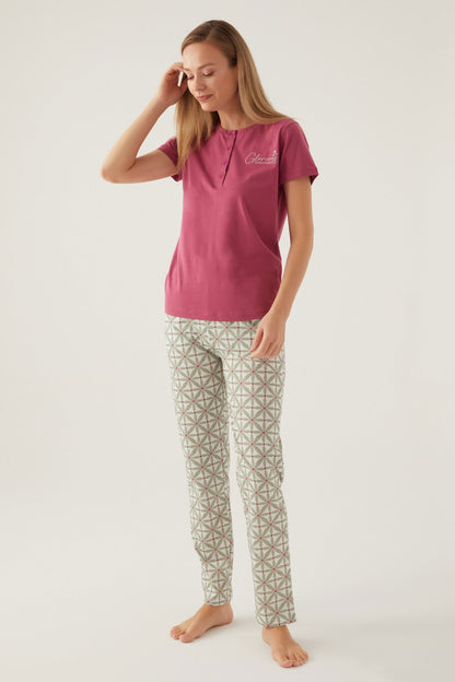 Arnetta Kadın Pijama Takımı Kısa Kollu Yaka 3 Düğmeli Süprem