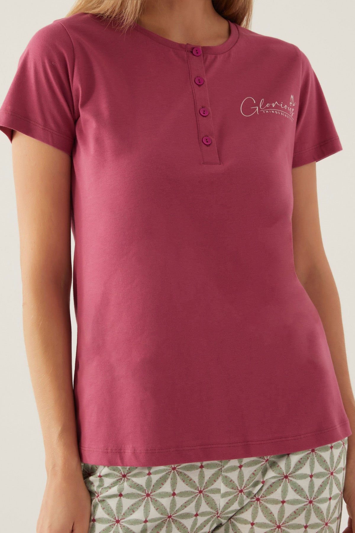 Arnetta Kadın Pijama Takımı Kısa Kollu Yaka 3 Düğmeli Süprem