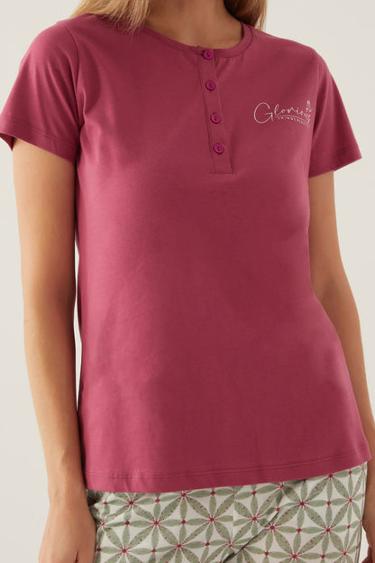 Arnetta Kadın Pijama Takımı Kısa Kollu Yaka 3 Düğmeli Süprem