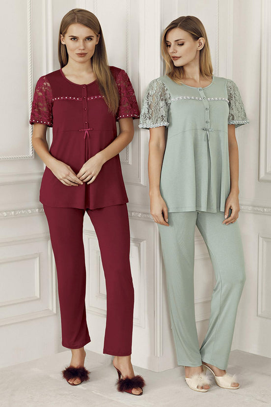 Artış Kadın 2'li Pijama Takımı Kısa Kollu 4 Düğmeli
