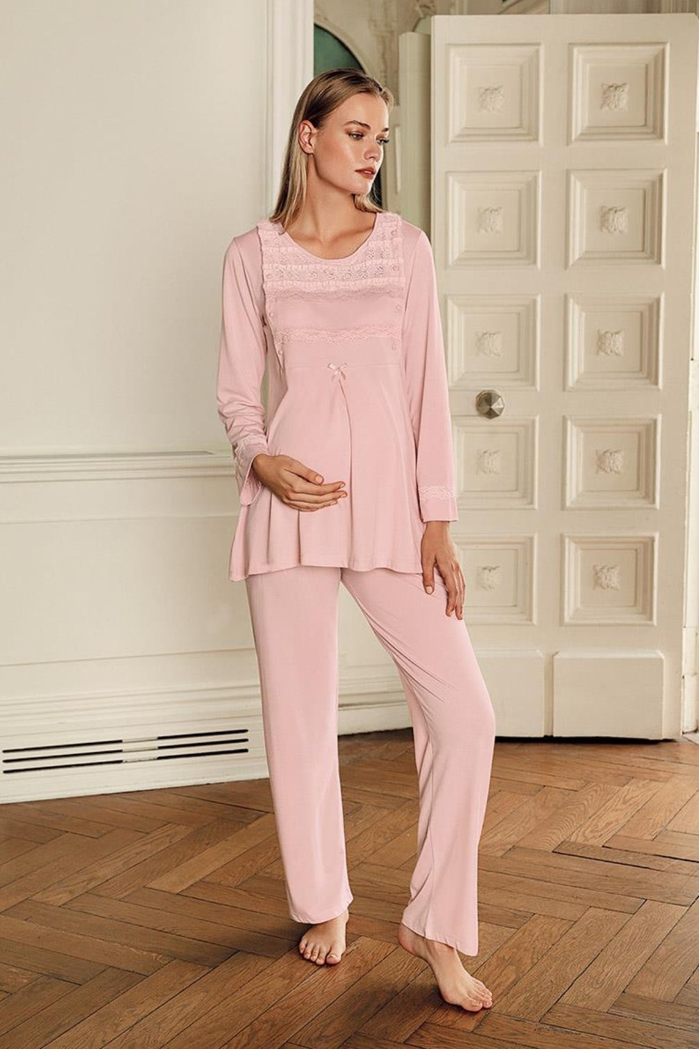 Artış Kadın Lohusa Pijama Takımı Uzun Kollu İki Yanı Düğmeli