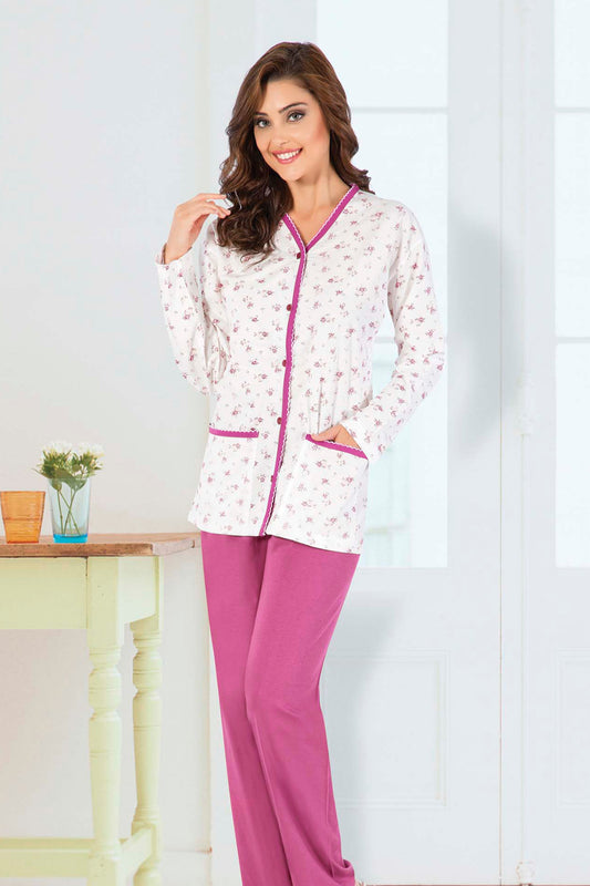 Aydoğan Kadın Pijama Takımı Gömlek Yaka Uzun Kol Büyük Beden Pamuklu