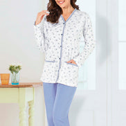 Aydoğan Kadın Pijama Takımı Gömlek Yaka Uzun Kol Büyük Beden Pamuklu