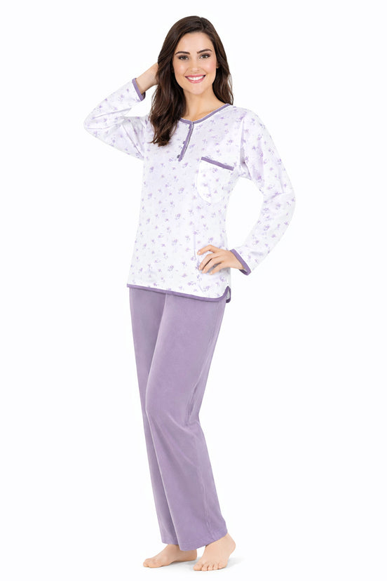 Aydoğan Kadın Pijama Takımı Patlı 3 Düğme Uzun Kol Büyük Beden  Pamuklu