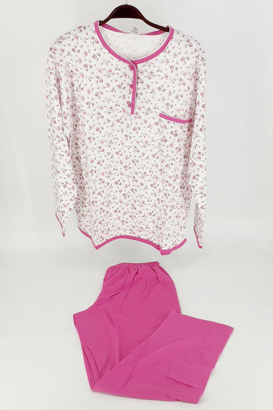 Aydoğan Kadın Pijama Takımı Patlı Uzun Kol 3 Düğme Desenli İnce Pamuklu