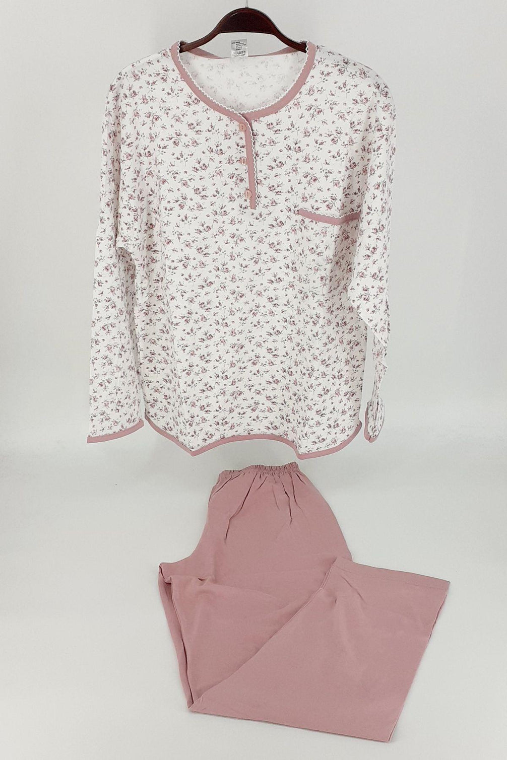 Aydoğan Kadın Pijama Takımı Patlı Uzun Kol 3 Düğme Desenli İnce Pamuklu