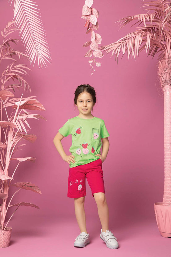 Aydoğan Kız Çocuk Kaprili Pijama Takımı Çilek Desenli Süprem Kumaş