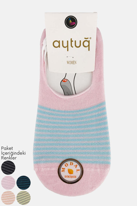 Aytuğ Kadın Babet Çorap Çizgi Desenli Modal Tencel