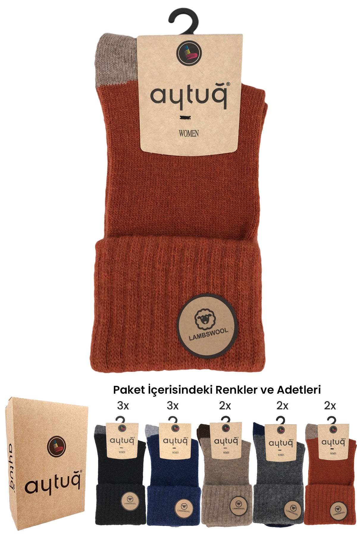 Aytuğ Kadın Soket Çorap Lastikli Kıvırmalı Lambswool