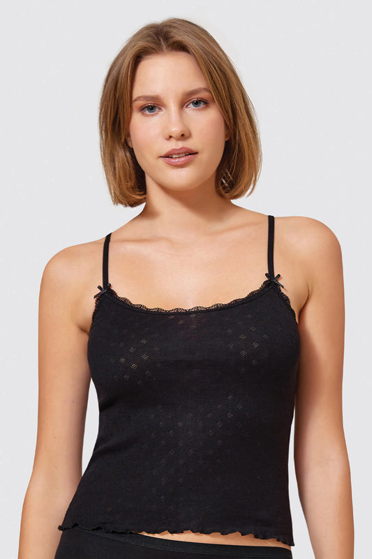 Berrak Kadın İp Askılı Atlet Transferli Yakası Dantelli Fiyonklu