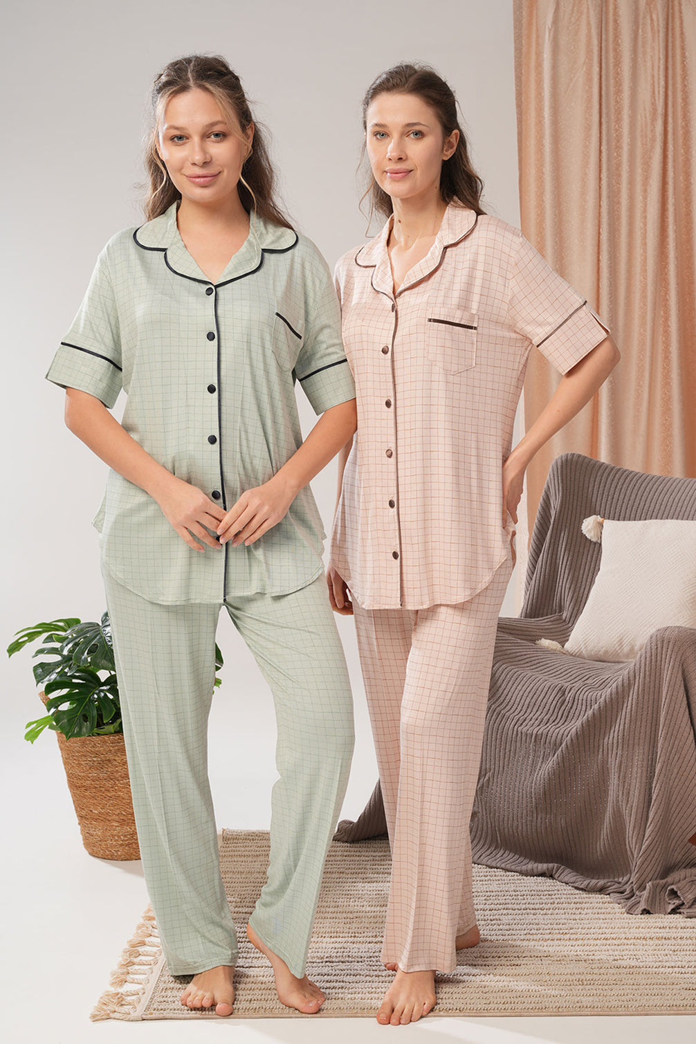 Bone Kadın Kareli Boydan Düğmeli Pijama Takımı