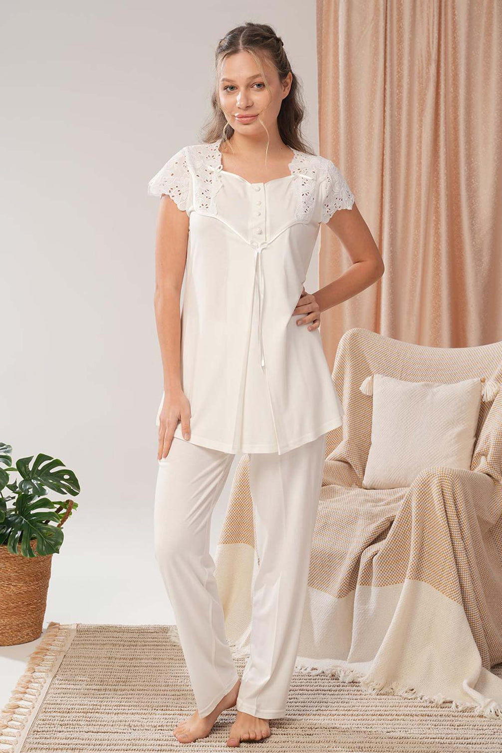Bone Kadın Lohusa Pijama Sabahlık Takımı Kısa Kollu Vual