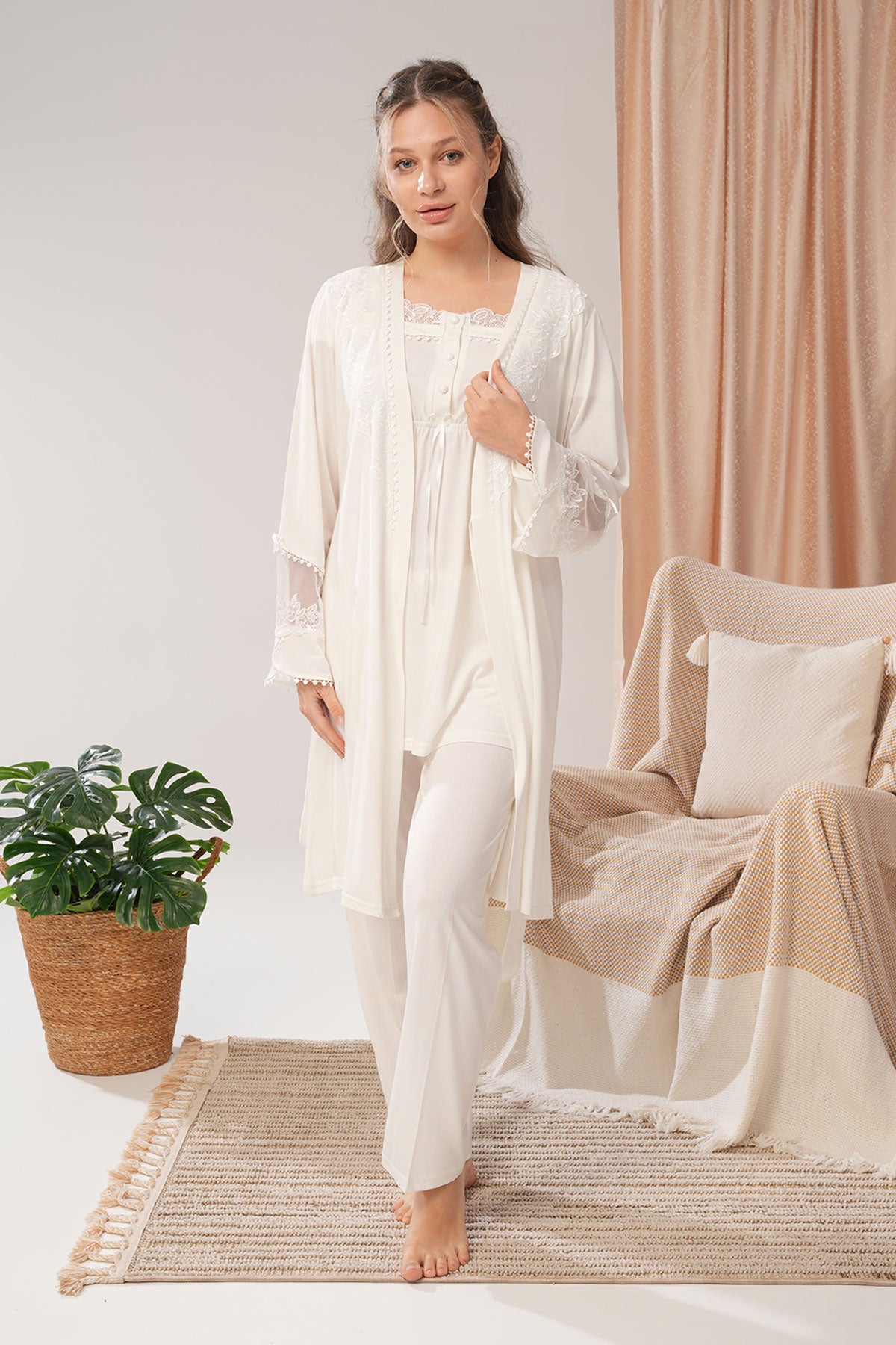 Bone Kadın Lohusa Pijama Sabahlık Takımı Lastikli