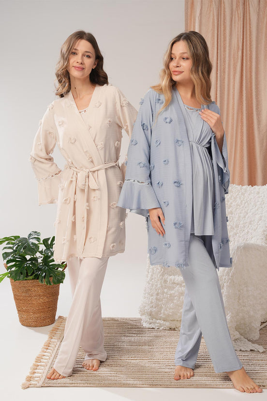 Bone Kadın Lohusa Pijama Sabahlık Takımı Örgülü