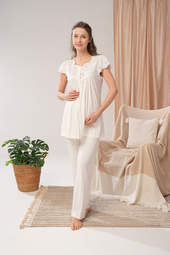 Bone Kadın Lohusa Pijama Sabahlık Takımı Yaka Vual