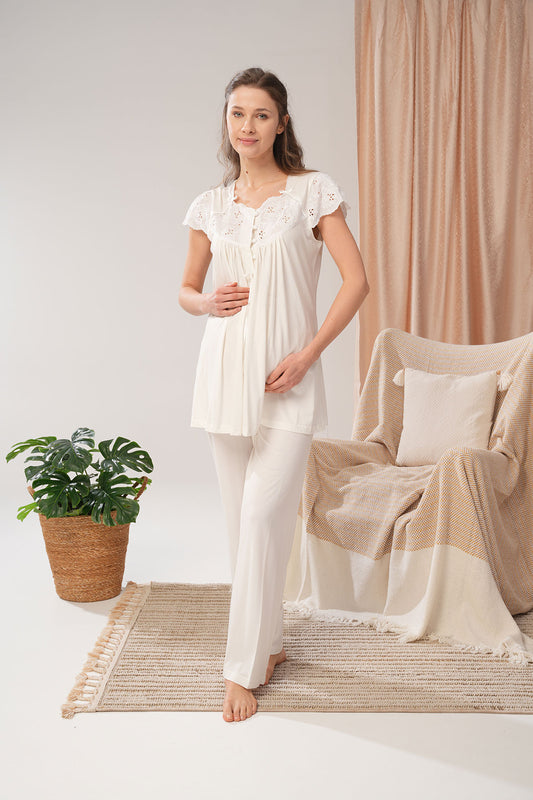 Bone Kadın Lohusa Pijama Sabahlık Takımı Yaka Vual