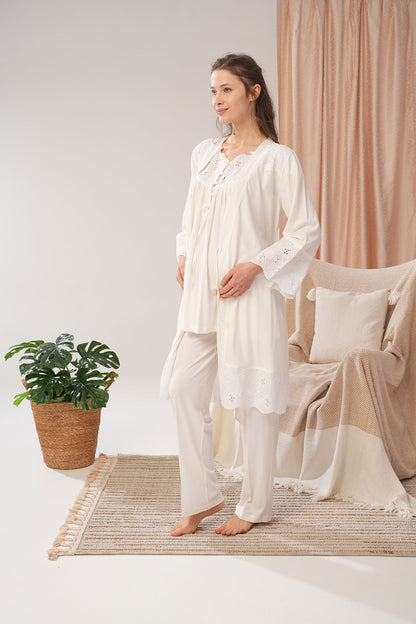 Bone Kadın Lohusa Pijama Sabahlık Takımı Yaka Vual